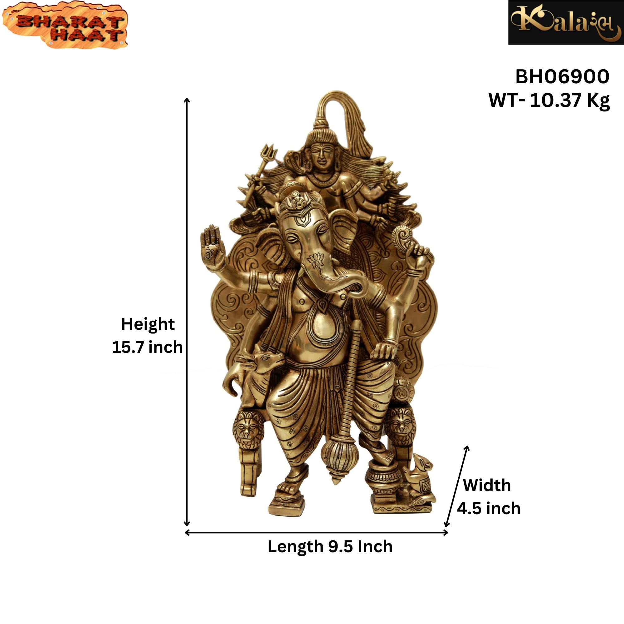 Kalarambh Brass Ganesha/Ganesh/Ganpati Idol Murti Statue For Home Pooja Puja Mandir Decor Collectible Handicraft Art, Yellow, 9.